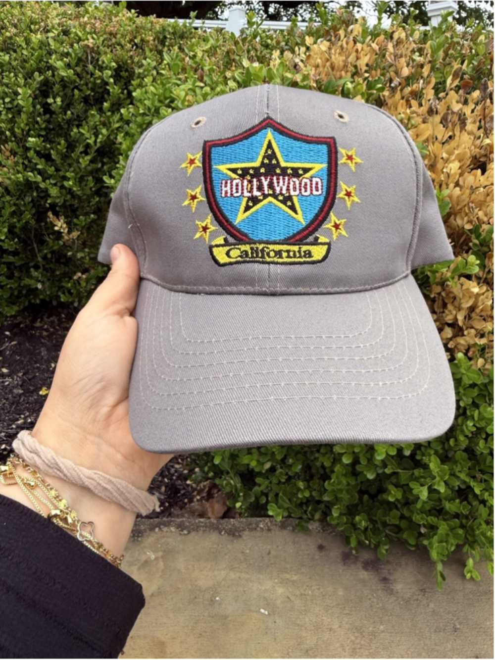 Vtg California Hollywood Star Embroidered Cap Hat Gray One Size Cotton